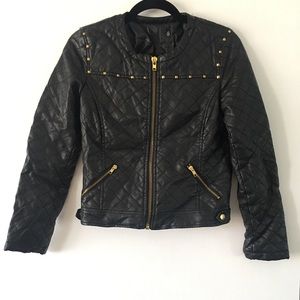 Faux Leather Jacket w/ Gold Details